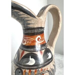 Artisan Pottery Pitcher Jug With Floral & Abstract Rustic Southwestern Design